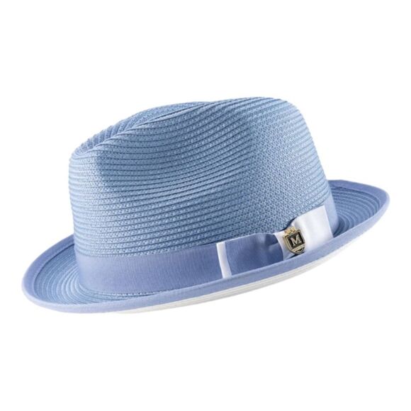 MONTIQUE MEN'S CHAMBRAY/WHITE BOTTOM BRAIDED STINGY BRIM PINCH FEDORA HAT. H-78 - Picture 1 of 1